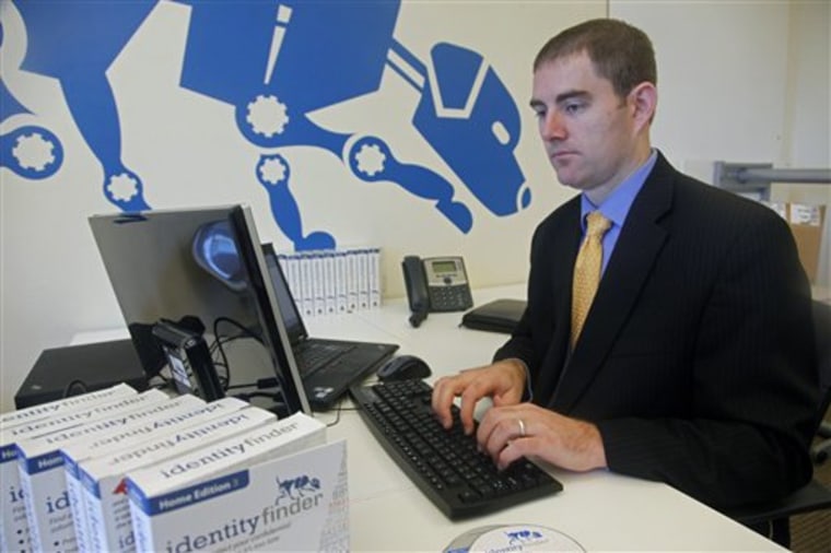 Aaron Titus, chief privacy officer and vice president of business development at Identity Finder, an Internet company that develops software to find and protect sensitive data, works at his office in New York, in this June 30 photo.